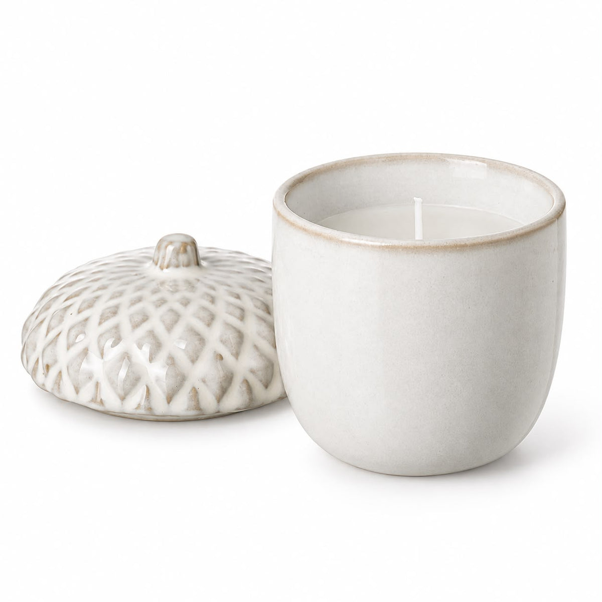 White Porcelain Acorn Candle Pot