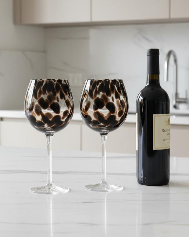 Brown Tortoise Print Wine Glasses - Set of Two