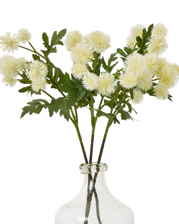 Artificial Cream Globe Thistle Spray from Hill Interiors, realistic faux plant with cream-colored globe-shaped flowers and green foliage.