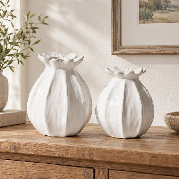 Off white Lillian Poppy Seed Head Vase by Wikholmform with a rounded shape and textured surface, designed for floral arrangements.