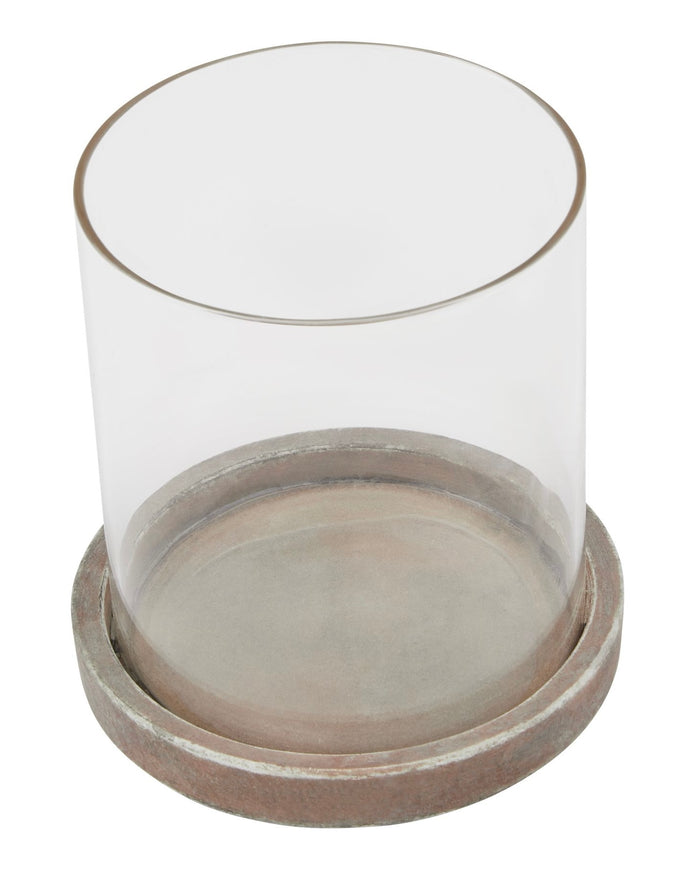 Siena matte brown stone hurricane candle lantern with glass sides and metal handle, ideal for home decor accents.