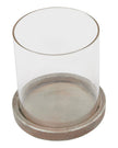 Siena matte brown stone hurricane candle lantern with glass sides and metal handle, ideal for home decor accents.