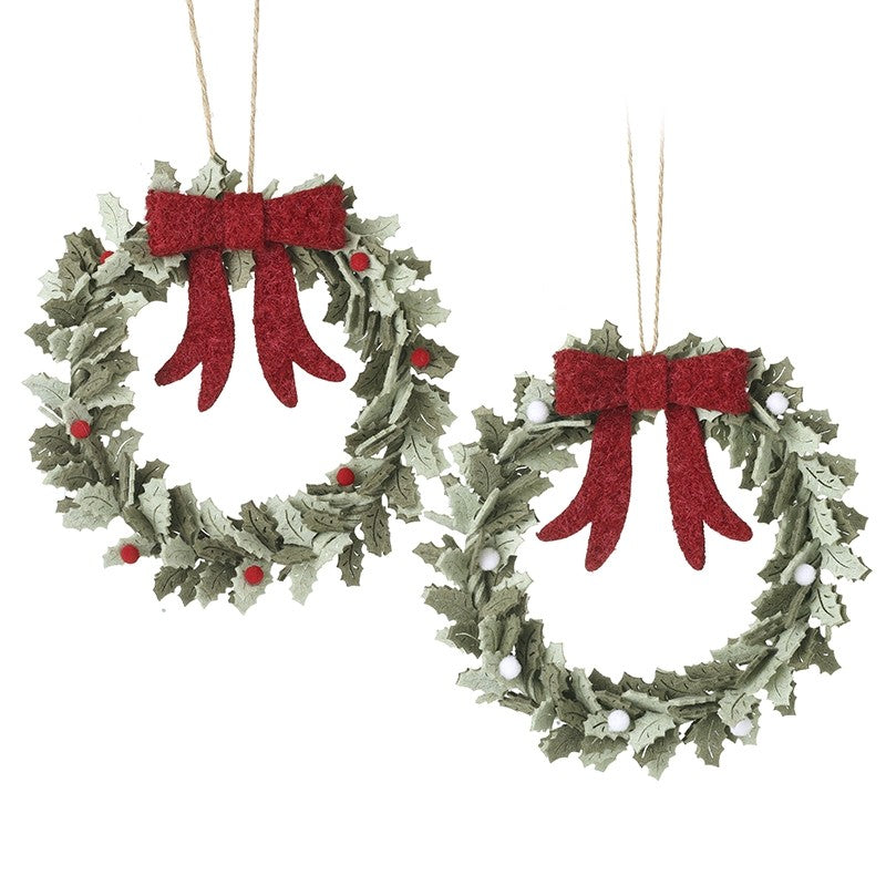 Felt Holly Leaf Wreaths with Red Bow Mix