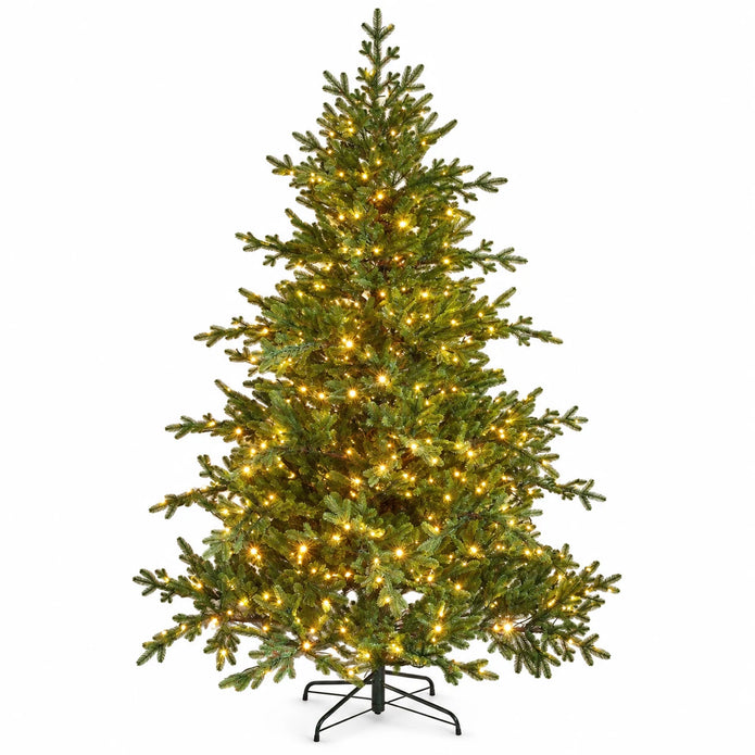 Full studio view of the green InLit Regal KingTree Christmas tree with its stand.