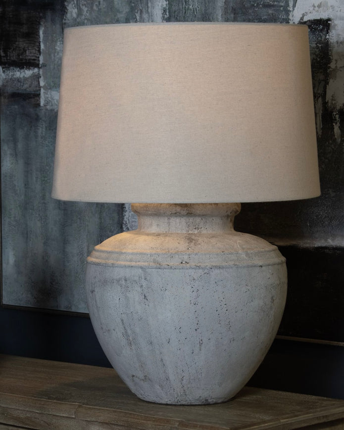 Hill Interiors Ludlow Extra Large Ribbed Stone Lamp, stylish lighting fixture with textured surface and modern design.