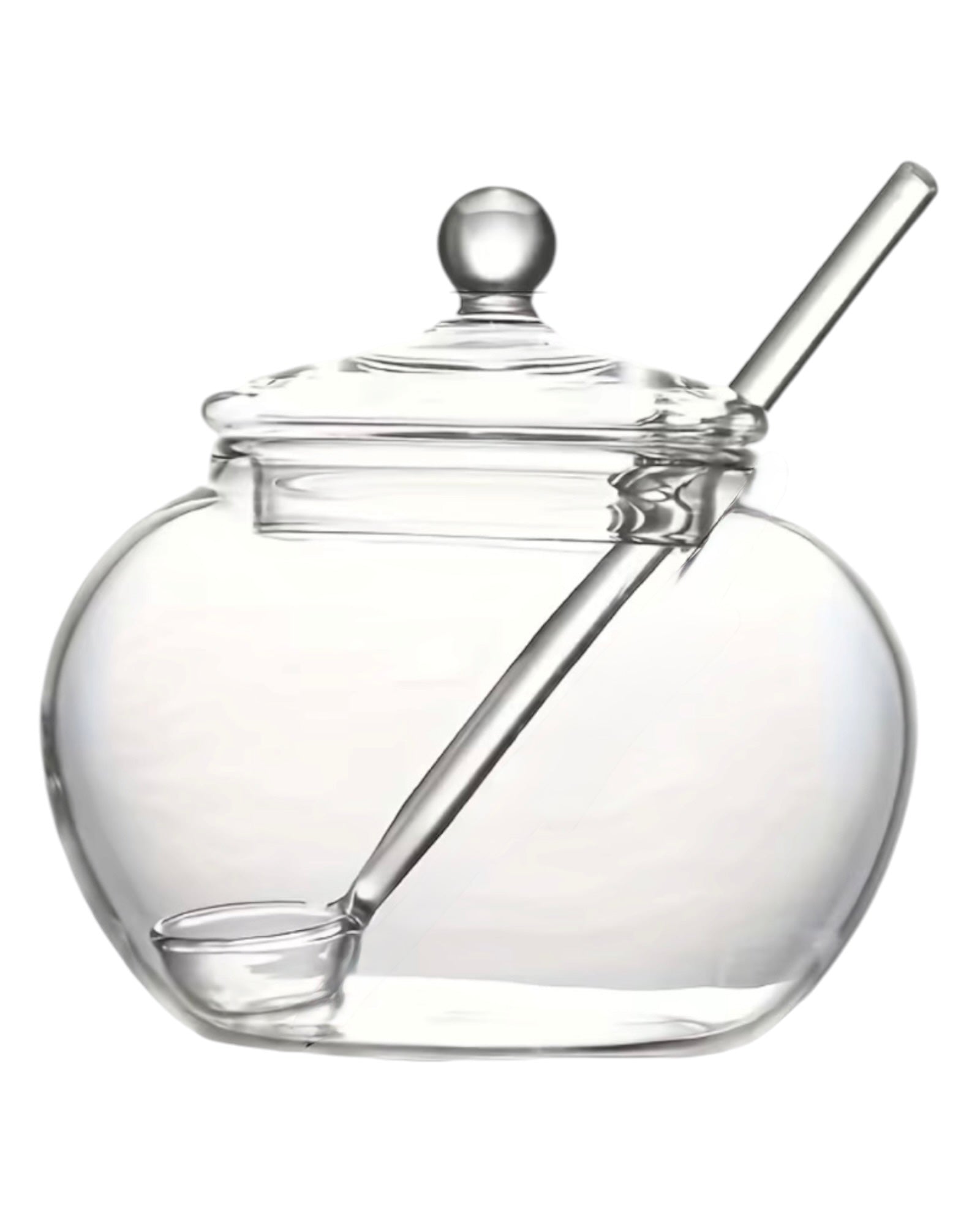 Glass Sugar Or Honey Pot And Spoon