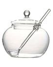 Glass Sugar Or Honey Pot And Spoon