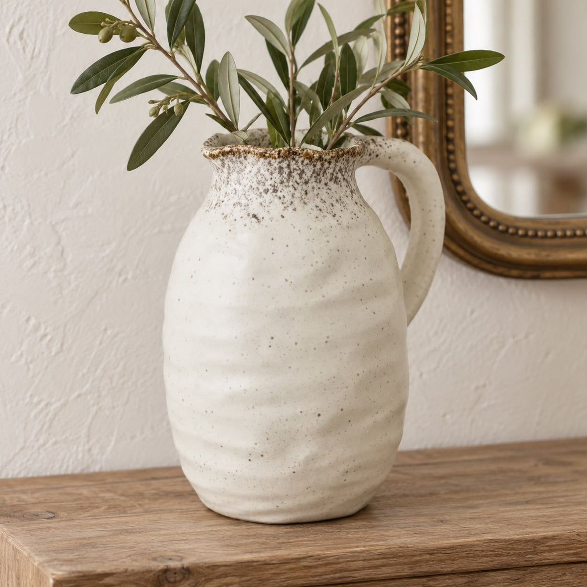 Natural Cream Speckled Ceramic Jug Vase