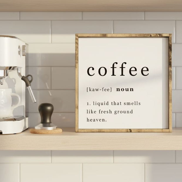 Large white framed coffee sign for home decor by Williamraedesigns, featuring stylish lettering and modern design.