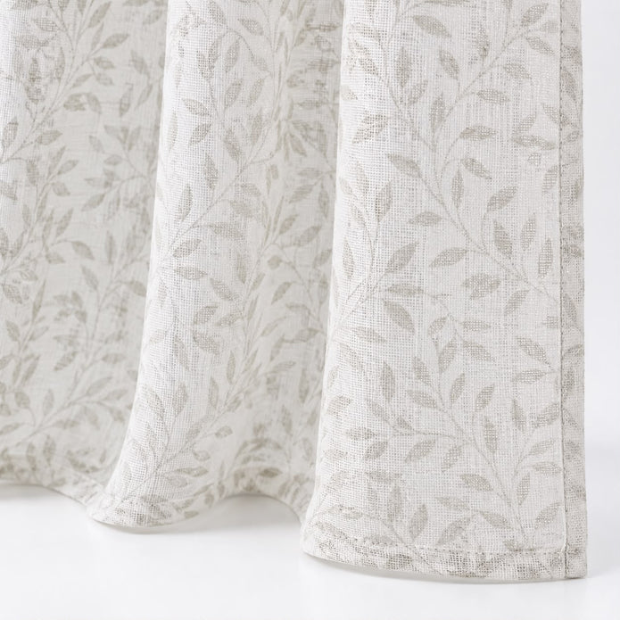 Yard Leaf Patterned Natural Woven Sheer Voile Curtain Panel