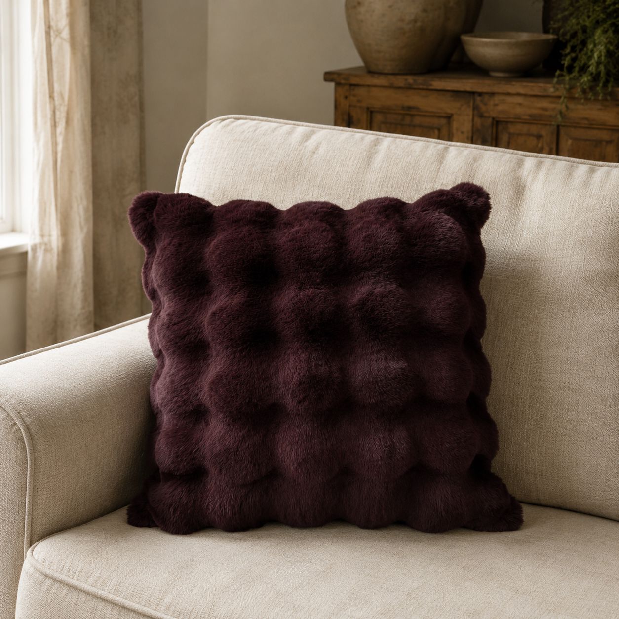 Burgundy Luxury Faux Fur Cushion