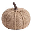 Neutral Fabric Mini Pumpkins, beige knitted mini pumpkin with a brown stalk on white