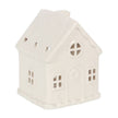 White Christmas gingerbread house tealight candle holder with festive holiday design, made by Something Different Wholesale.