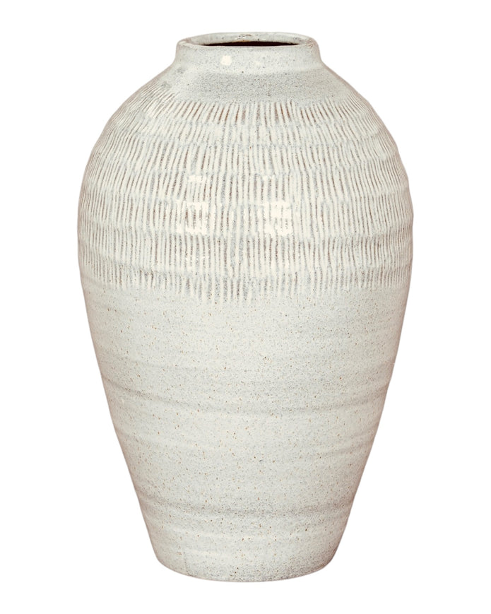 White glazed Kemi Olpe vase by Hill Interiors, showcasing a smooth, rounded ceramic design suitable for decorative display.