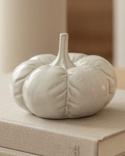 White Glazed Flat Ceramic Pumpkin