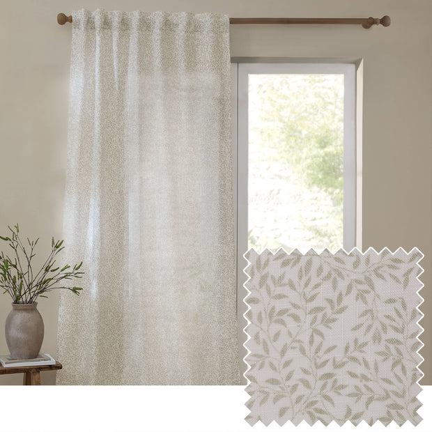 Yard Leaf Patterned Natural Woven Sheer Voile Curtain Panel