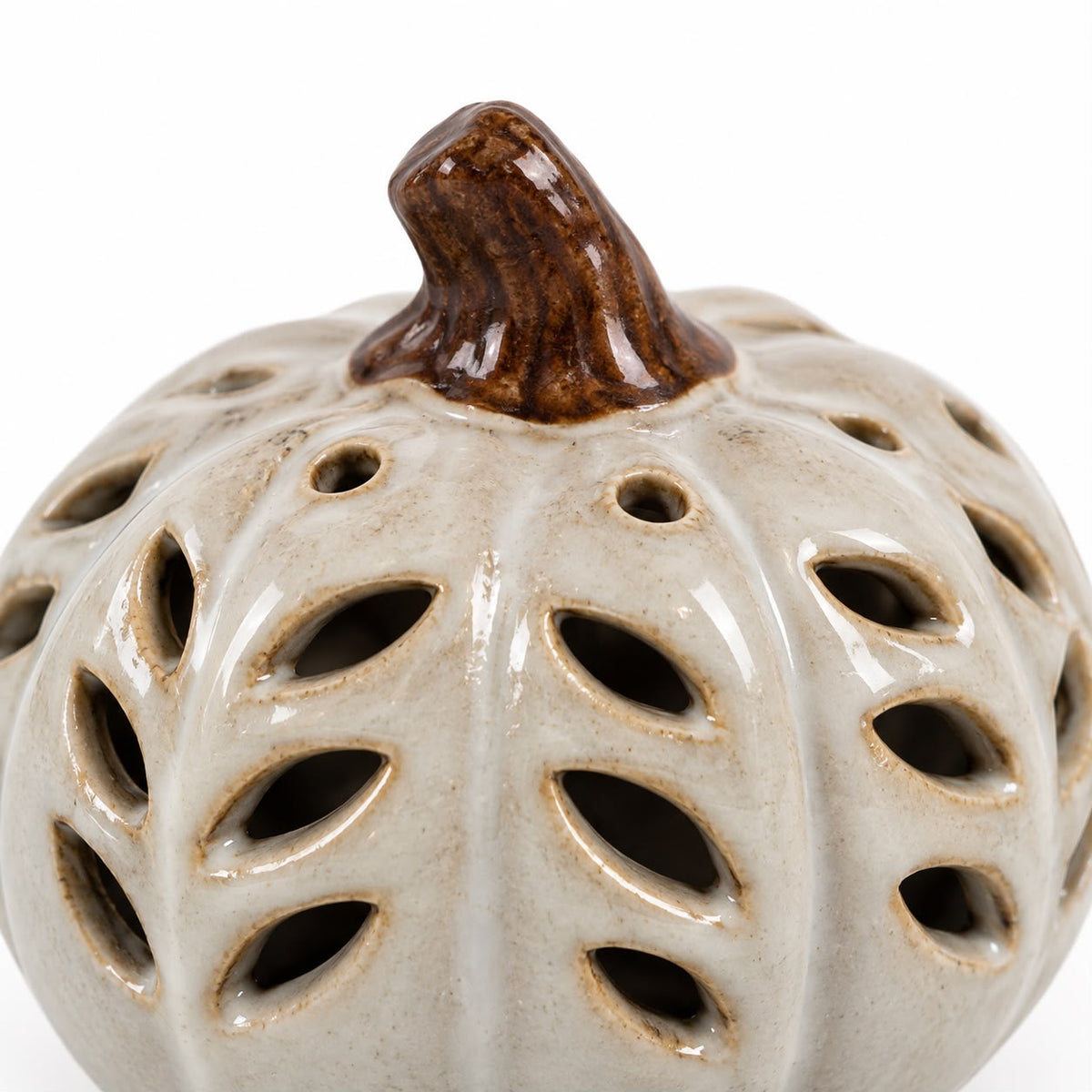 Neutral Ceramic Cut Out Light Up LED Tall Pumpkin – product view 8
