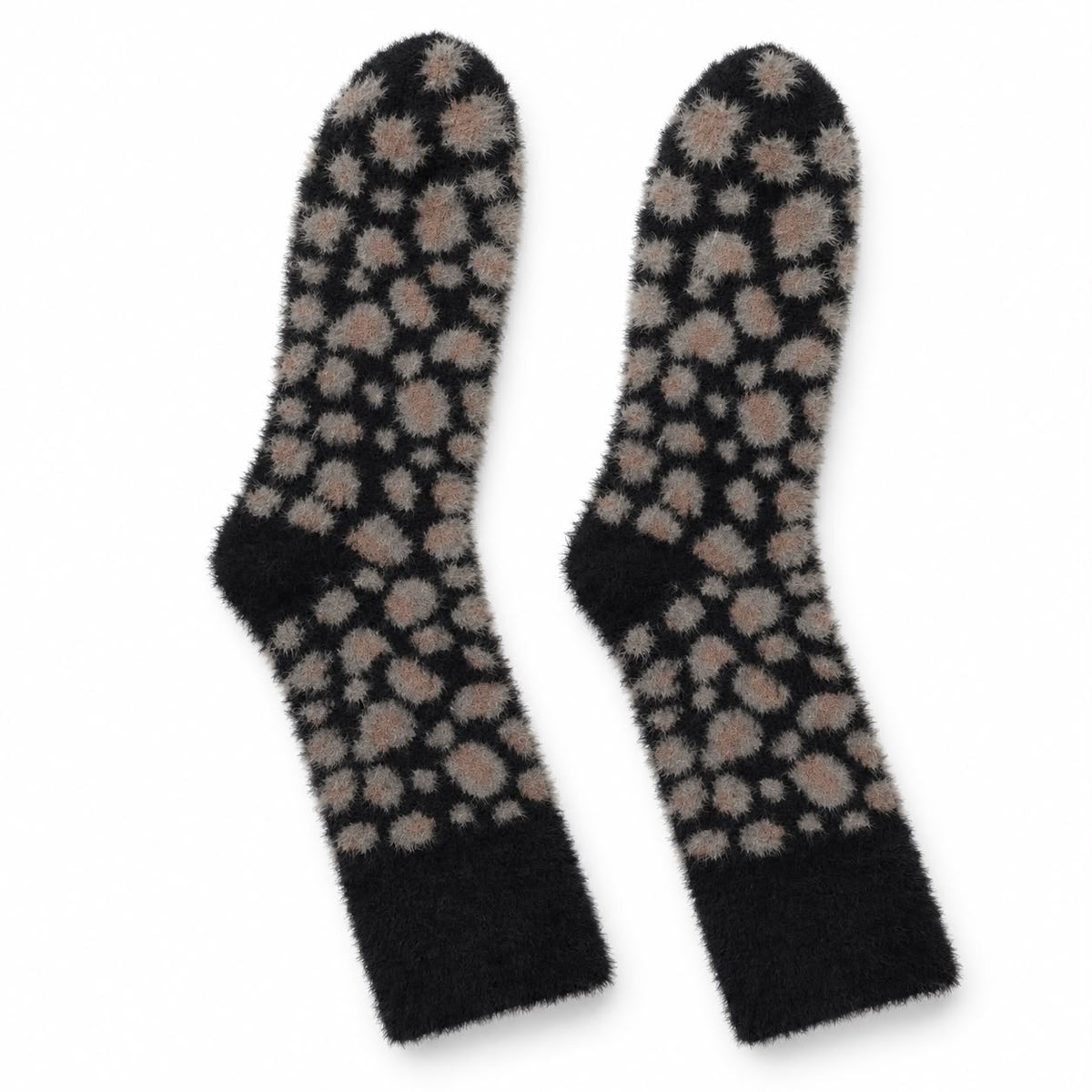 Black Fluffy Leopard Print Socks