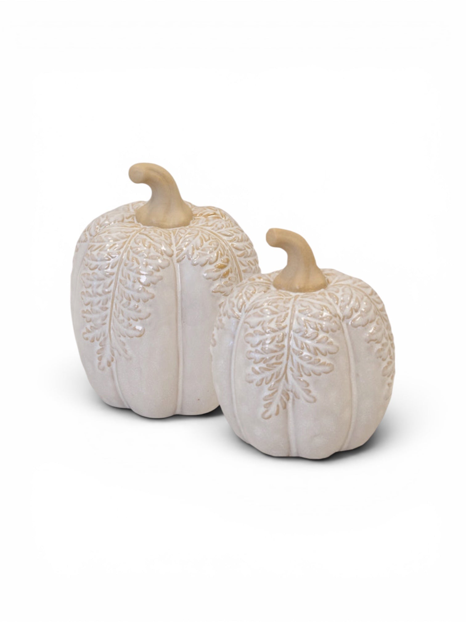 Medium Natural Glazed Taller Pumpkin With Oversized Leaves