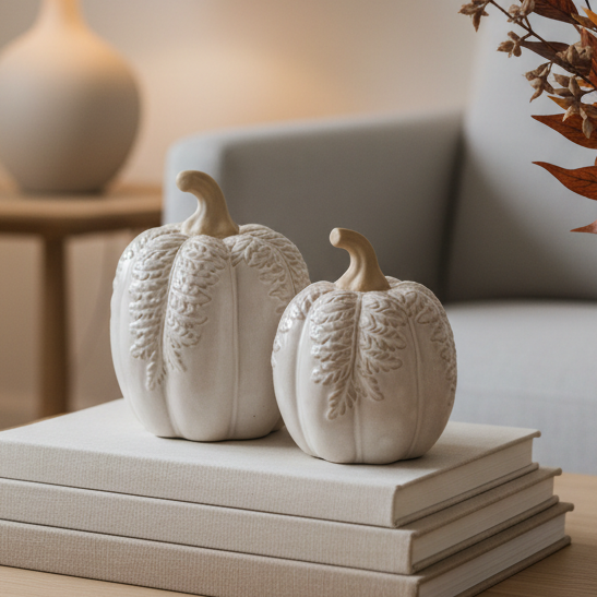 Natural Glazed Pumpkin With Fern Leaf Pattern