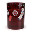 Christmas burgundy candle with stockings and baubles, festive holiday decor by Candlelight Products Ltd.