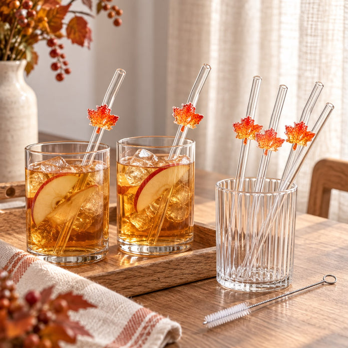 Glass Autumn Maple Leaf Straw