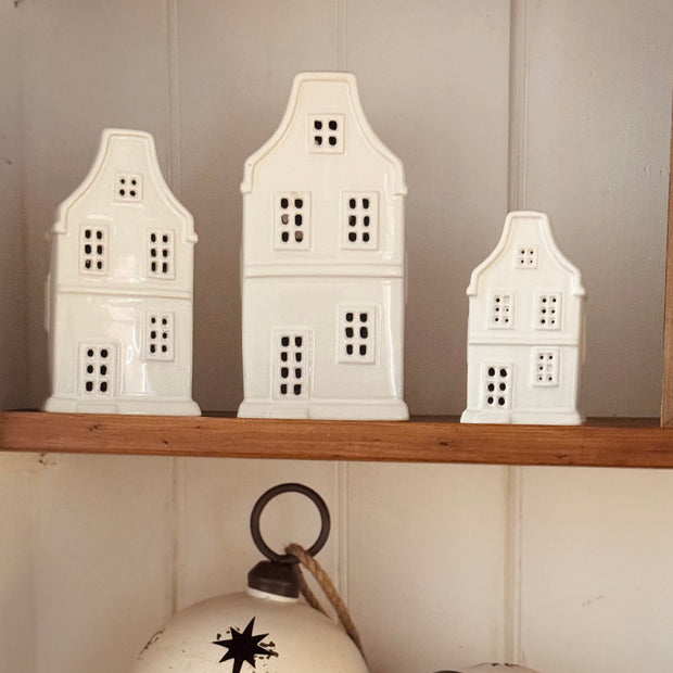 White Ceramic Light Up LED Dutch House