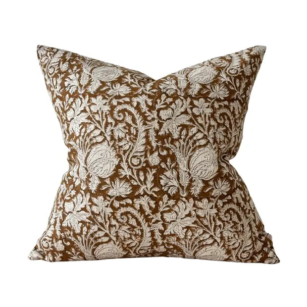 Ivy Rust Print Brown And White Cotton Cushion Cover