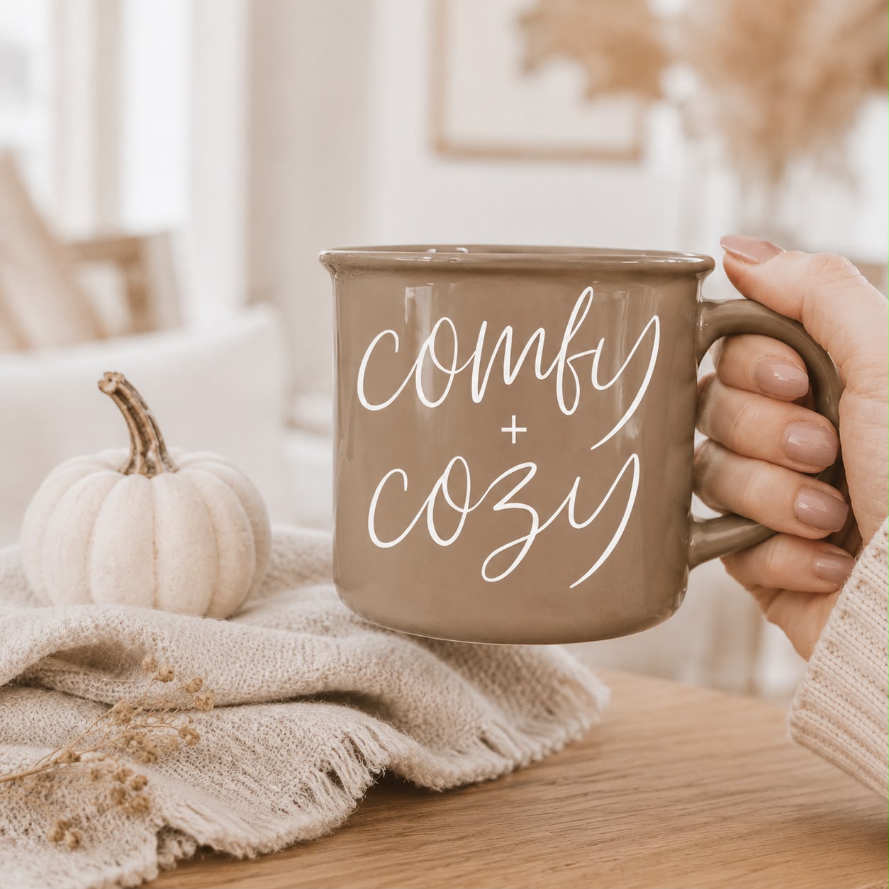 Beige Ceramic Comfy Cozy Autumn Coffee Mug