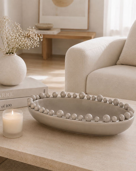 Oval Extra Large Beige Bobble Bowl | Decorative Ball Bowl