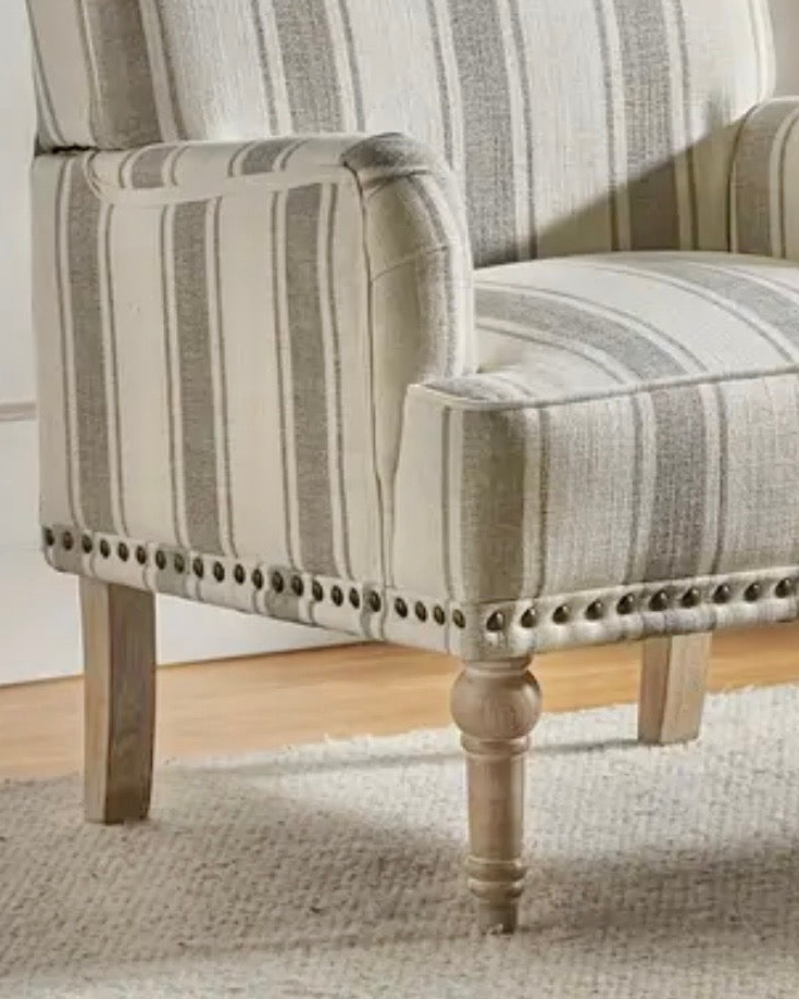 Neutral Beige Striped Arm Chair