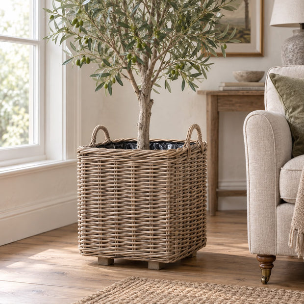 Burley Rattan Lined Square Planter Basket — product image 2