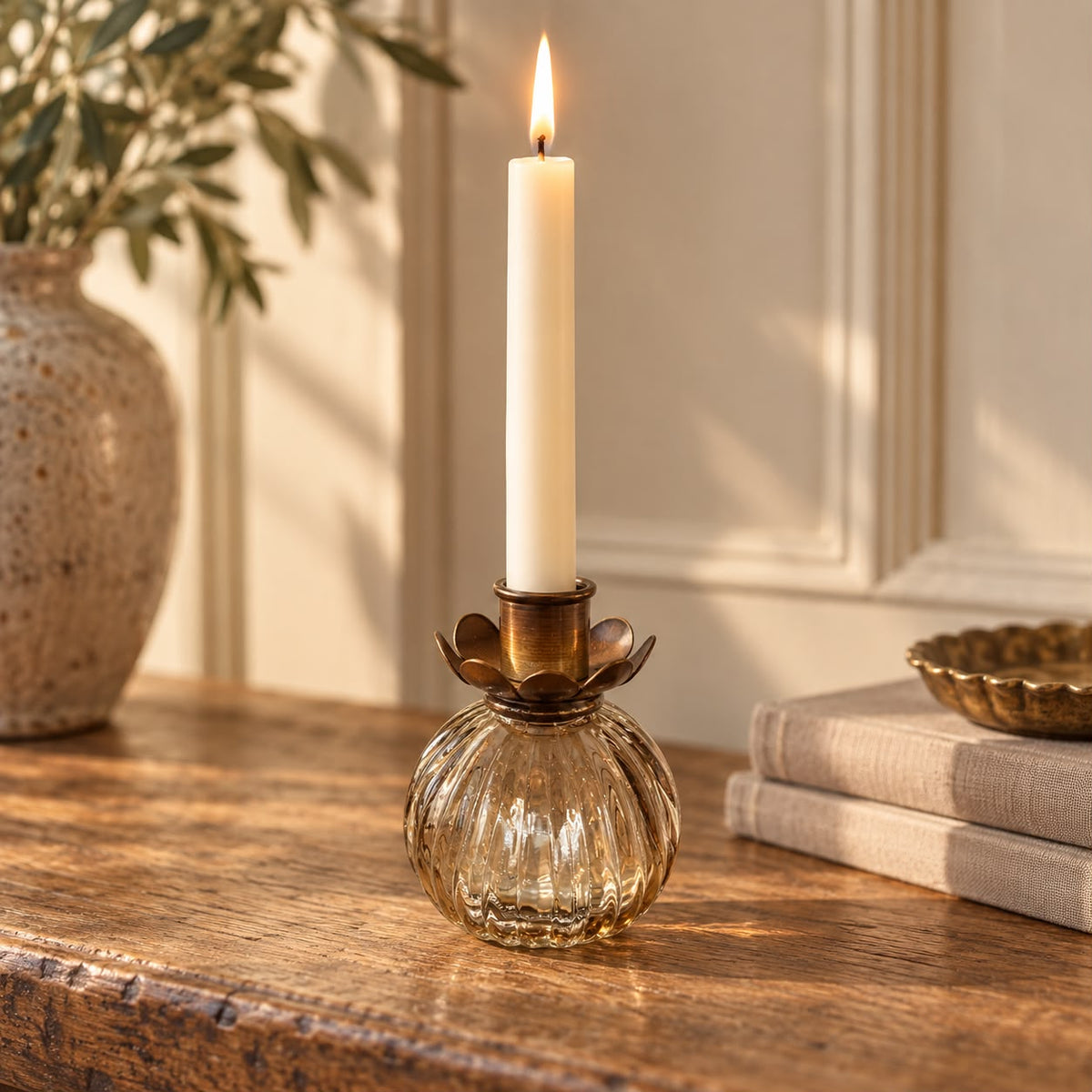 Round Glass Bud Vase - Beige