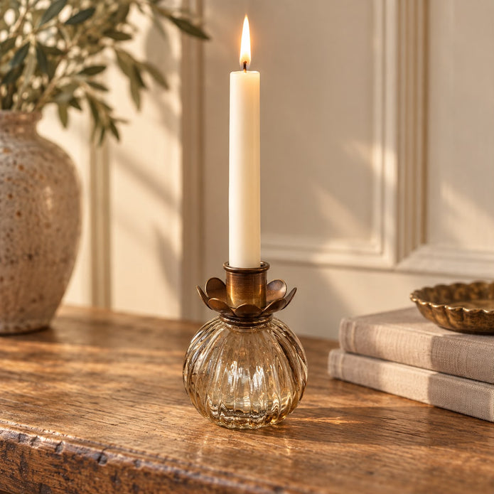 Round Glass Bud Vase - Beige