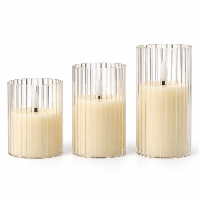 Ribbed LED Light Up Acrylic Candles - Set of Three