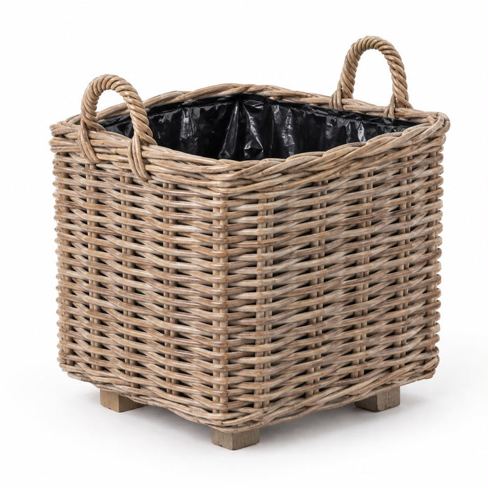 Square planter basket with rattan lining, Pacific Lifestyle Ltd home decor accessory, perfect for indoor or outdoor plant display.