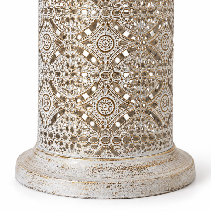 Tall white metal cut-out lantern from Heaven Sends, decorative gift with intricate metal design for home decor.
