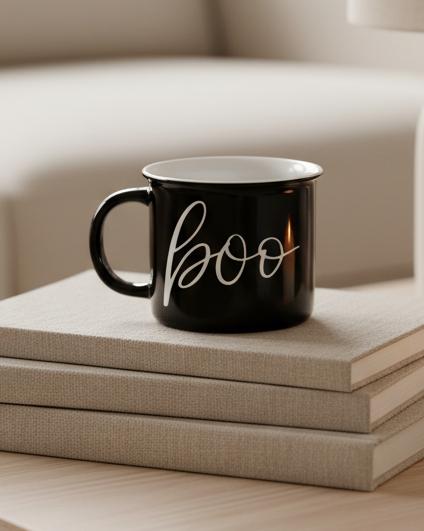 Black Ceramic Boo Autumn Coffee Mug