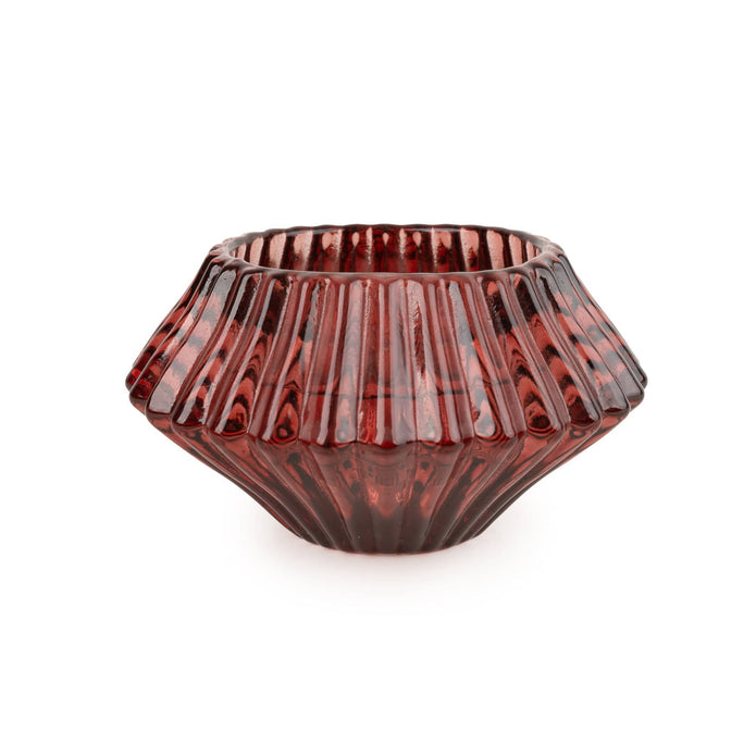 Burgundy diamond cut Christmas candleholder for tealight and dinner candles, elegant Candlelight Products Ltd design