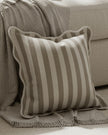 Beige square scalloped cushion cover with stripe pattern from Ellenvale Trade, soft furnishings accessory.