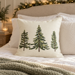 Cream And Green Embroidered Christmas Tree Cushion Cover
