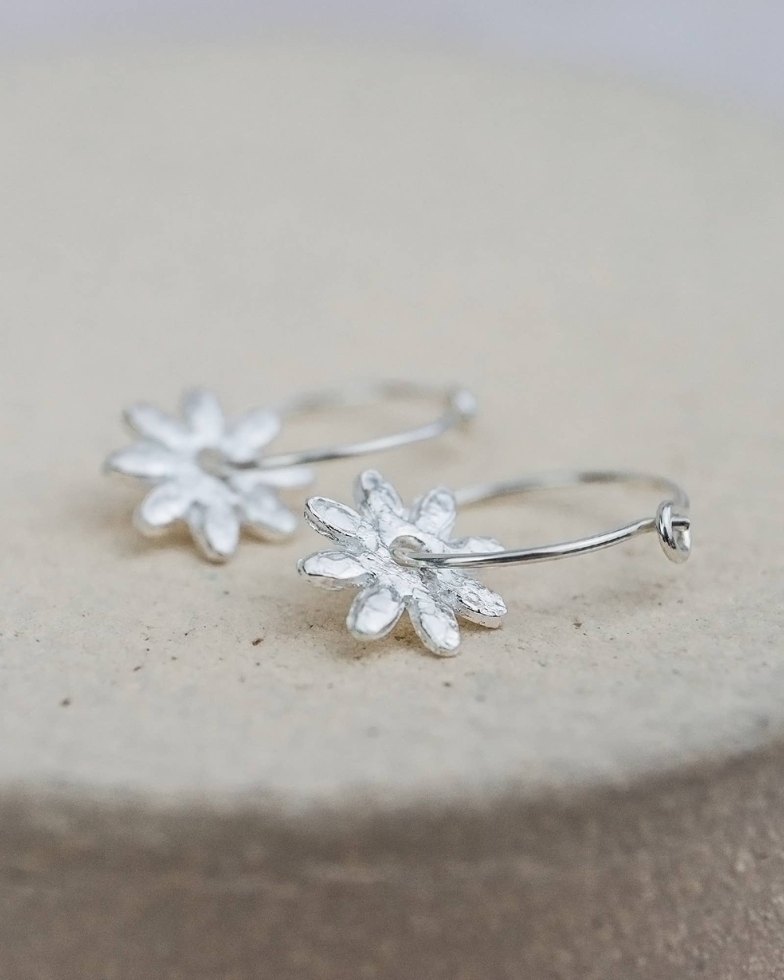 Sterling Silver Daisy Charm Hoop Earrings