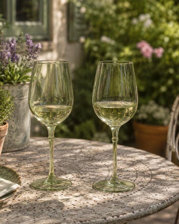 Etched Olive Green Wine Glass