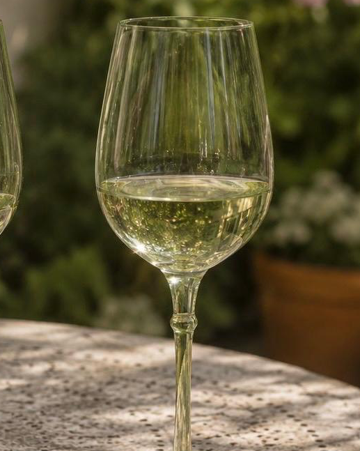 Etched Olive Green Wine Glass