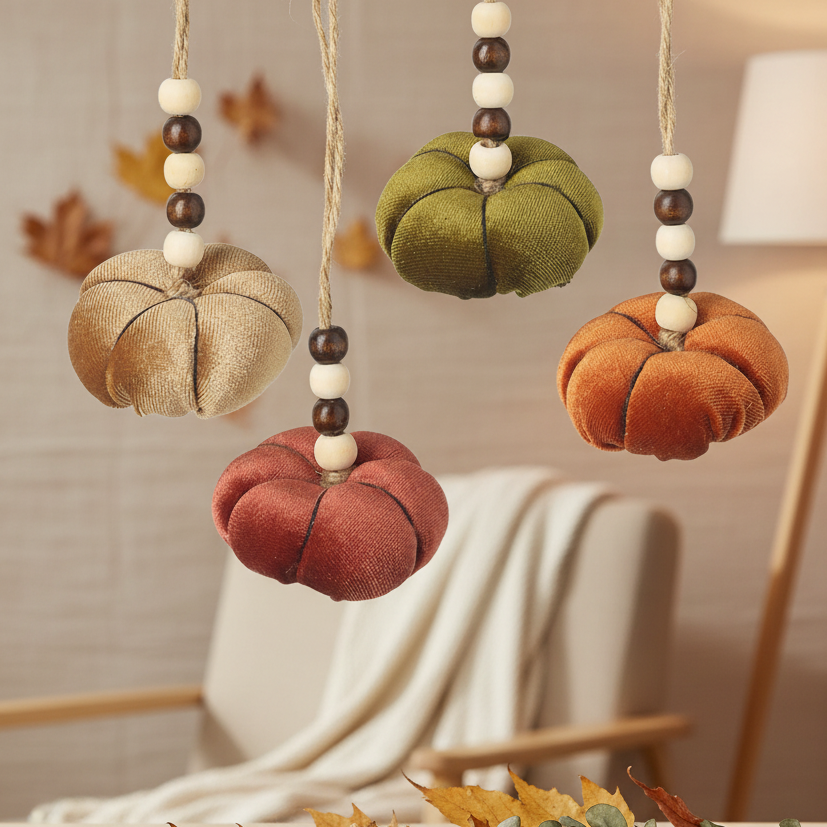 Velvet Pumpkins With Beads Hangers