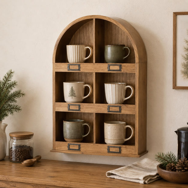 Arched Wooden Mug Wall Shelf Unit