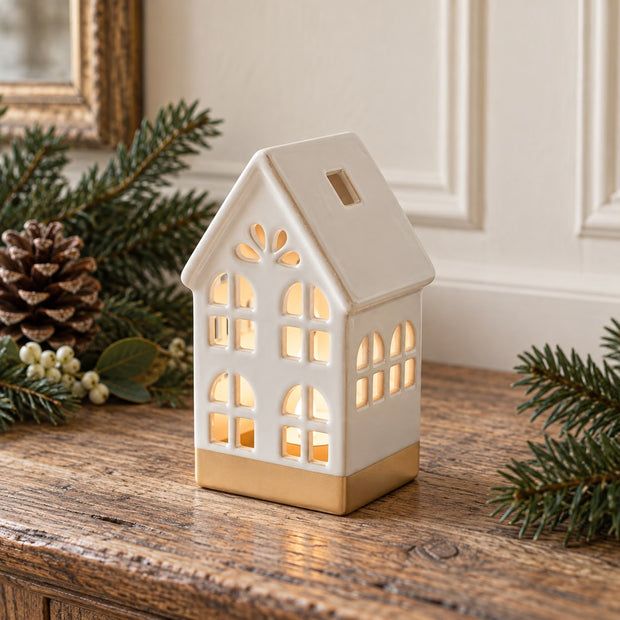 White Ceramic LED Light Up House