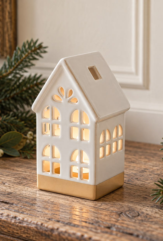 White Ceramic LED Light Up House