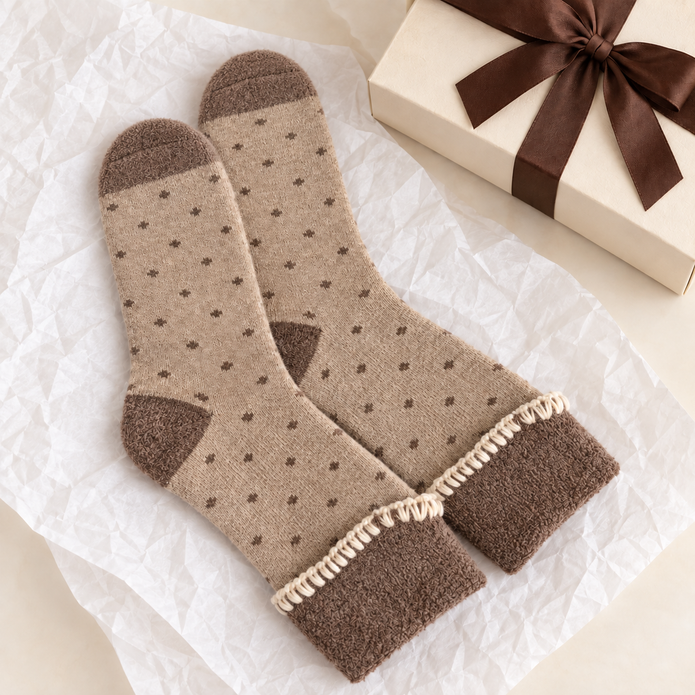 Cosy Cuff Socks - Beige Dot