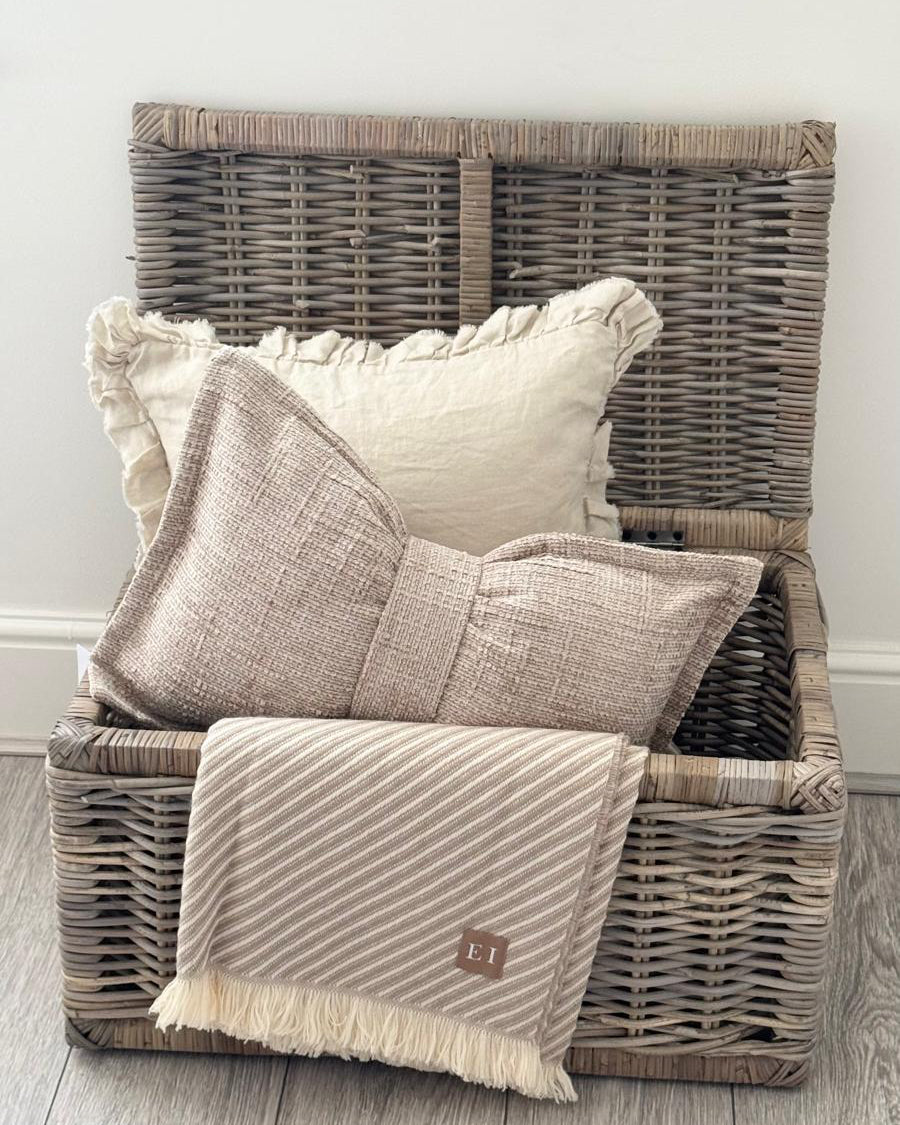 Beige Velveteen Bow Cushion
